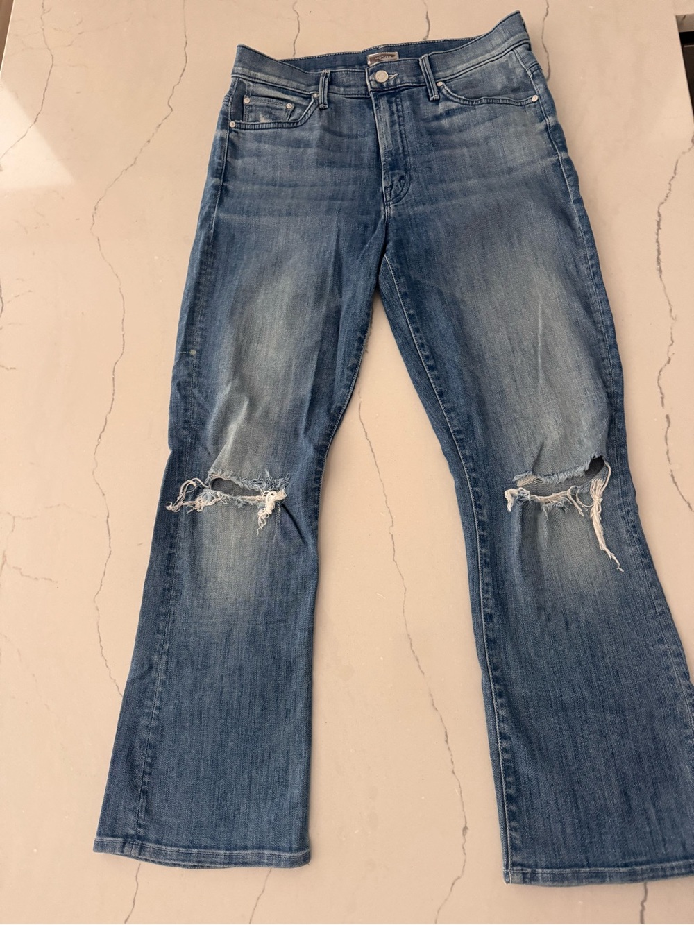MOTHER Women's Blue Boot Cut Distressed Jeans